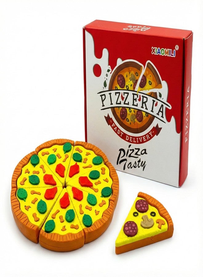 Magic Star Pizza Slice Eraser Set for Kids Cute Food Shaped Puzzle Erasers Removable Pieces Fun Stationery for School Art Office Use. (Pack of 1) (1) - Image 1